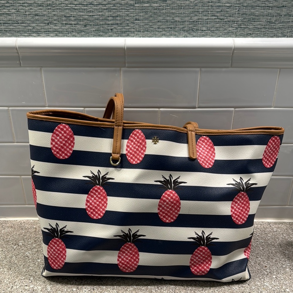 Striped Tote Bag with Pineapple Print